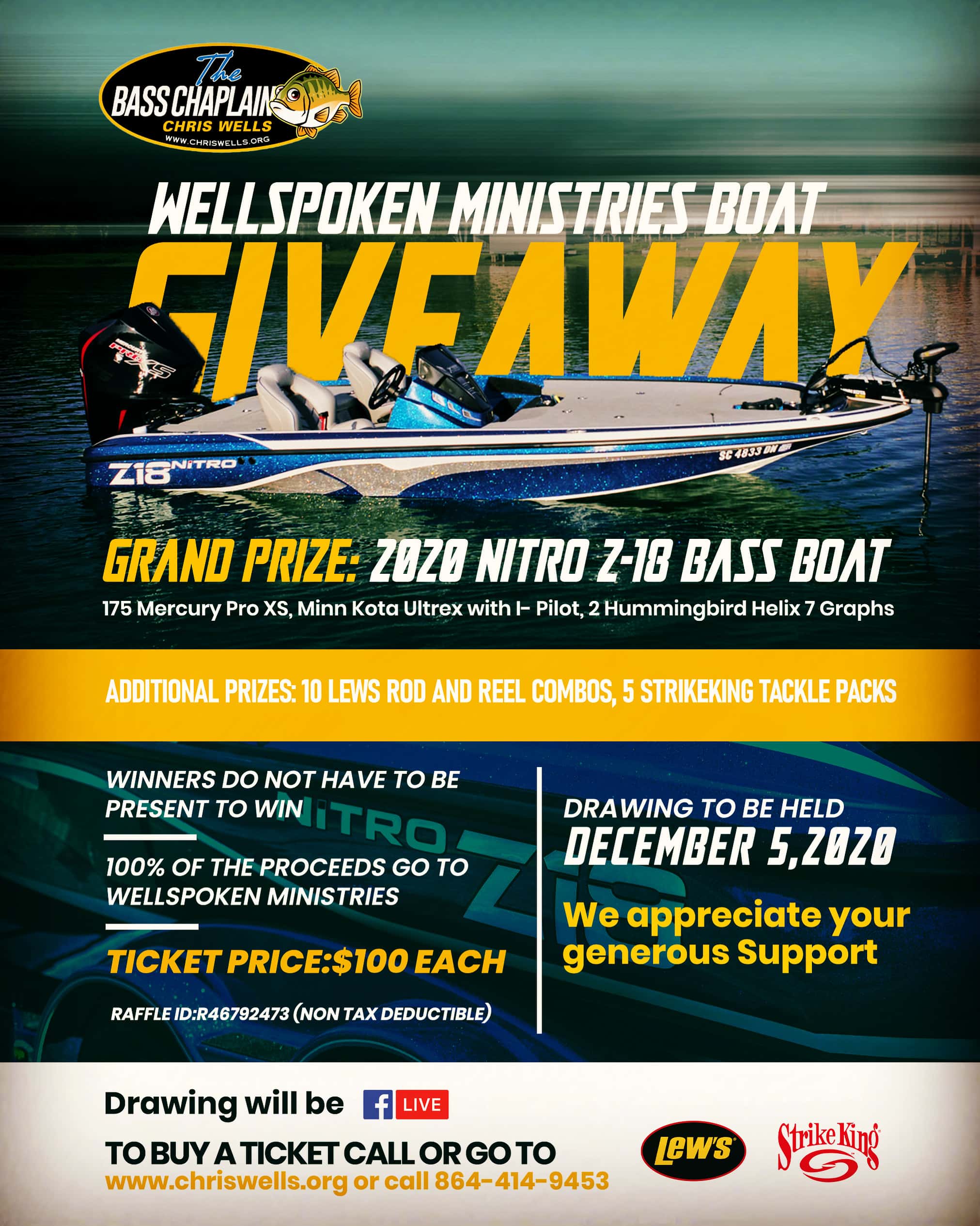 Wellspoken Ministries Boat Giveaway Grand Prize: 2020 Nitro Z-18 Bass Boat